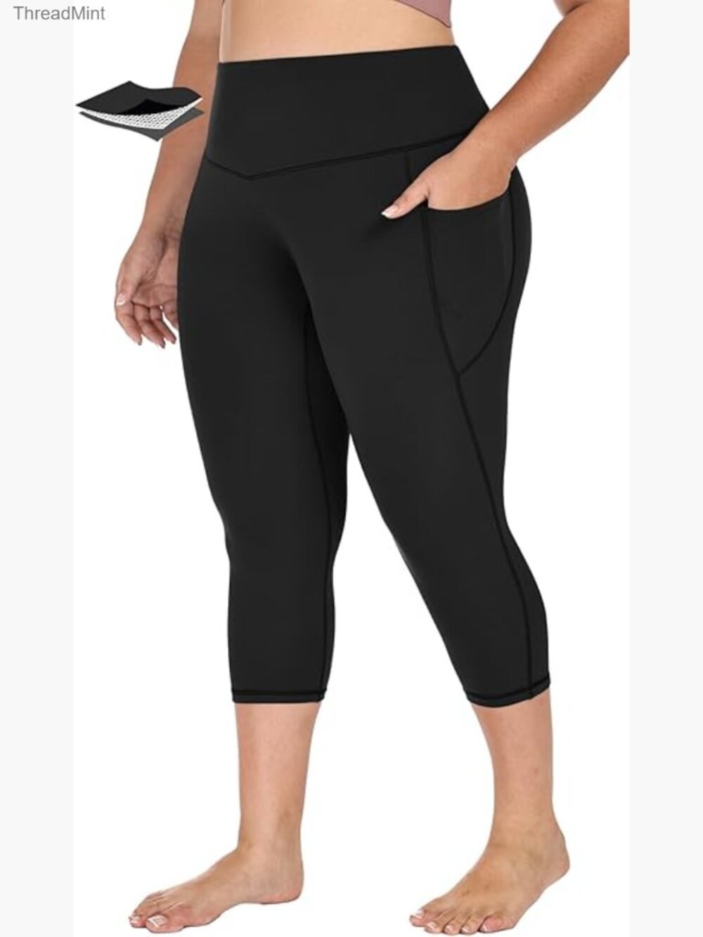 Plus Size High Waisted Yoga Leggings with Pockets Tummy Control Capri